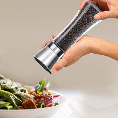 Pepper Grinder or Salt Grinder, Best Spice Mill with Ceramic Blades, Adjustable Coarseness, Brushed Stainless Steel Cap, and Refillable Tall Glass Body with 6OZ Capacity (7.5") - Available at All In One Marketplace Canada