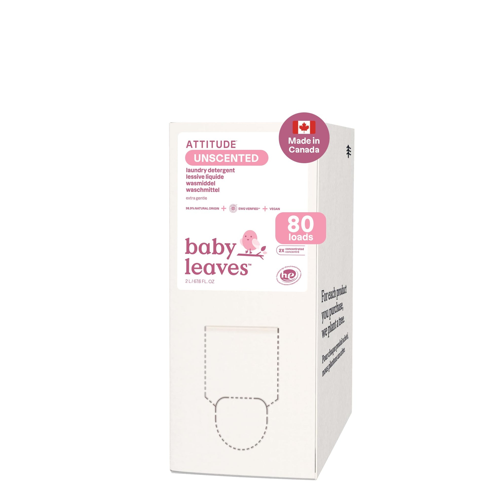 ATTITUDE Baby Laundry Detergent Refill, Unscented HE Compatible Liquid, Extra Gentle, Concentrated, EWG Verified, Dermatologist Tested, Vegan, 80 Loads, 2 Liters - Available at All In One Marketplace Canada