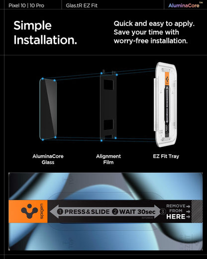 Spigen AluminaCore Tempered Glass Screen Protector [GlasTR EZ FIT] designed for Pixel 10 Pro | Pixel 10 | Pixel 9 Pro | Pixel 9 [2 Pack] Aluminum-Enhanced Durability and Impact Resistance