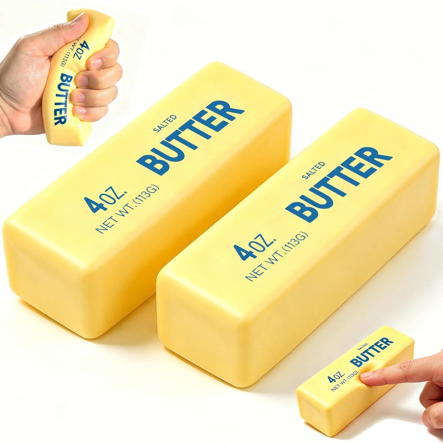2Pcs Cute Butter Stress Balls,Slow Rebound Realistic Soft Butter Stick Fidget,Slow Rising Portable for Adults Anxiety & Stress Relief (Yellow) - Available at All In One Marketplace Canada