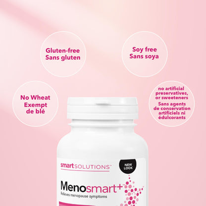 Smart Solutions Menosmart+ Vegetarian Capsules, Reduces Hot Flashes and Night Sweats, Promotes a Calm Mood, and Relieves Menopause Symptoms. With Sage, Black Cohosh, and Chasteberry, Gluten-Free, 120 Count - Available at All In One Marketplace Canada