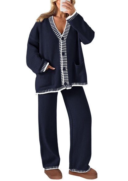 PRETTYGARDEN Women's Fall 2 Piece Knit Sweater Lounge Set(Navy,M) 🍁 All In One Marketplace Canada