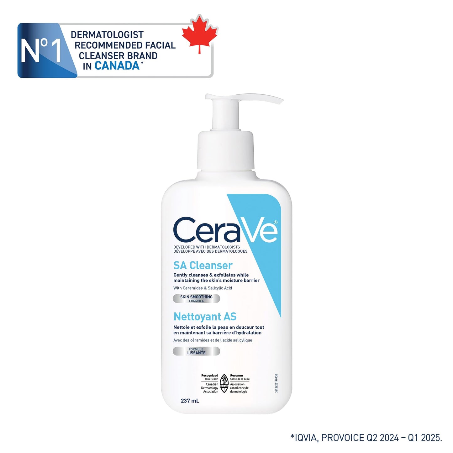CeraVe Salicylic Acid Cleanser, Renewing Exfoliating Face Wash With Vitamin D for Normal Skin, Fragrance Free, Verified by CeraVe, 473ml