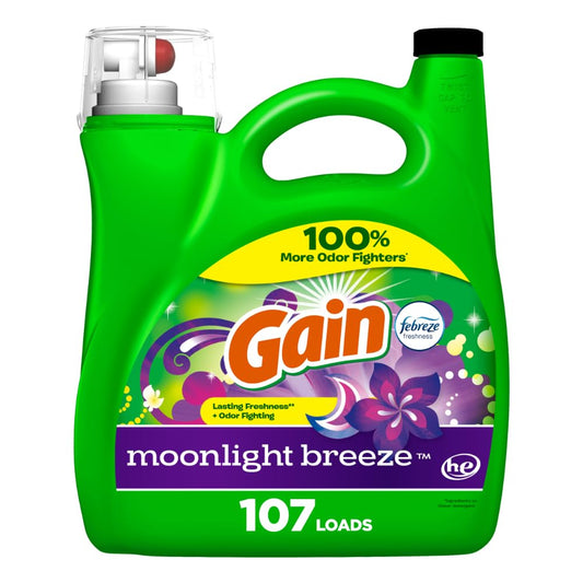 Gain Liquid Laundry Detergent, Moonlight Breeze Scent, Freshness + Odour Fighting, Laundry Detergent Liquid Soap, 107 loads, 4.5L