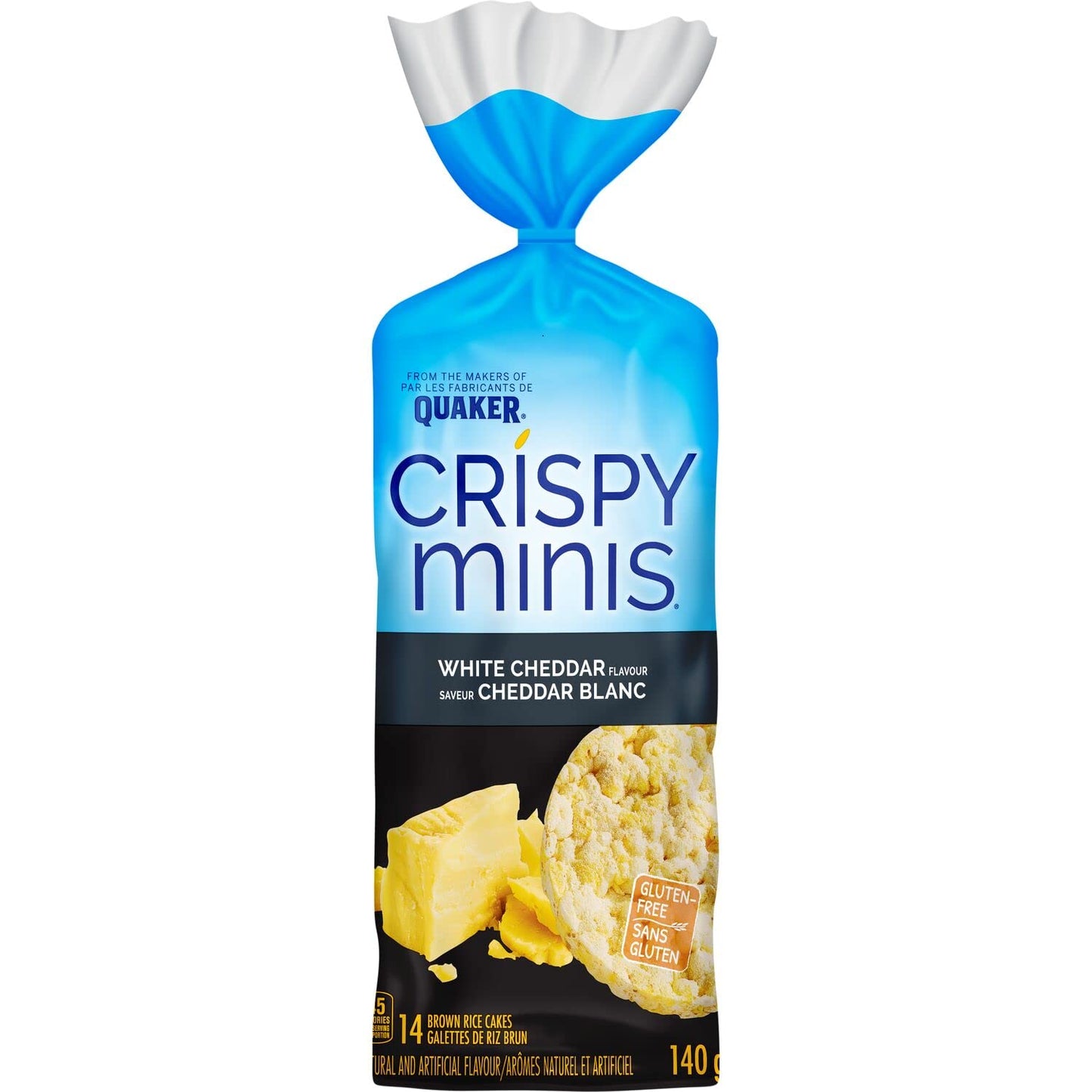 Quaker Oatmeal CRISPY MINIS Gluten-Free White Cheddar Large Rice Cakes, 140 g (Pack of 12) 🍁 All In One Marketplace Canada