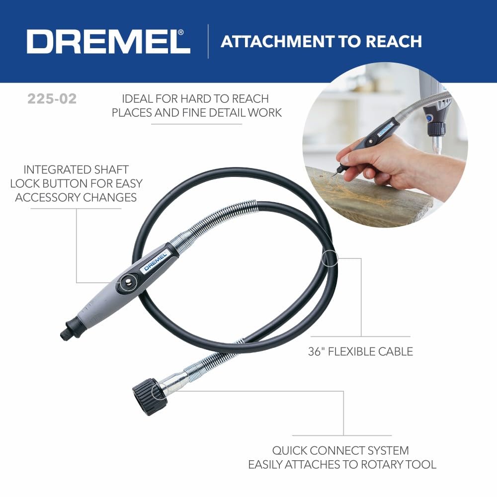 Dremel Flex Shaft Rotary Tool Attachment with Comfort Grip and 36” Long Cable-Engraver, Polisher, and Mini Sander-Ideal for Detail Metal Engraving, Wood Carving, and Jewelry Polishing, 225-02, Grey Dremel