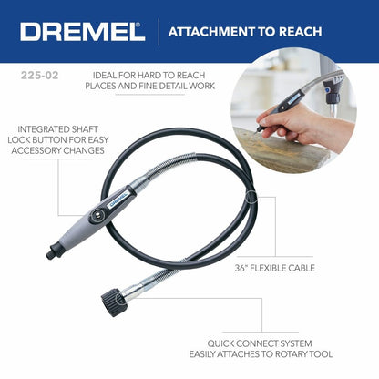 Dremel Flex Shaft Rotary Tool Attachment with Comfort Grip and 36” Long Cable-Engraver, Polisher, and Mini Sander-Ideal for Detail Metal Engraving, Wood Carving, and Jewelry Polishing, 225-02, Grey Dremel