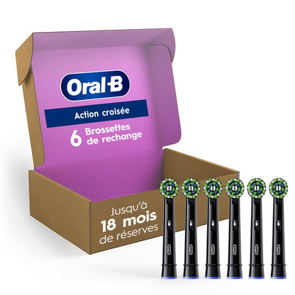 Oral-B CrossAction Electric Toothbrush Replacement Brush Heads, Black, 6 Count - Available at All In One Marketplace Canada