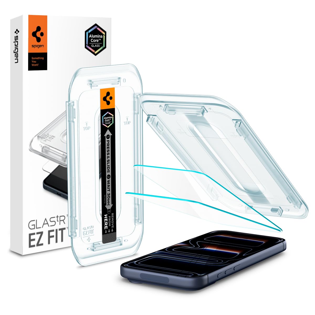 Spigen AluminaCore Tempered Glass Screen Protector [Glas.tR EZ Fit] designed for iPhone 17 Pro | iPhone 17 | iPhone 16 Pro [2 Pack] 9H+ Hardness, Aluminum-Enhanced Durability - Available at All In One Marketplace Canada