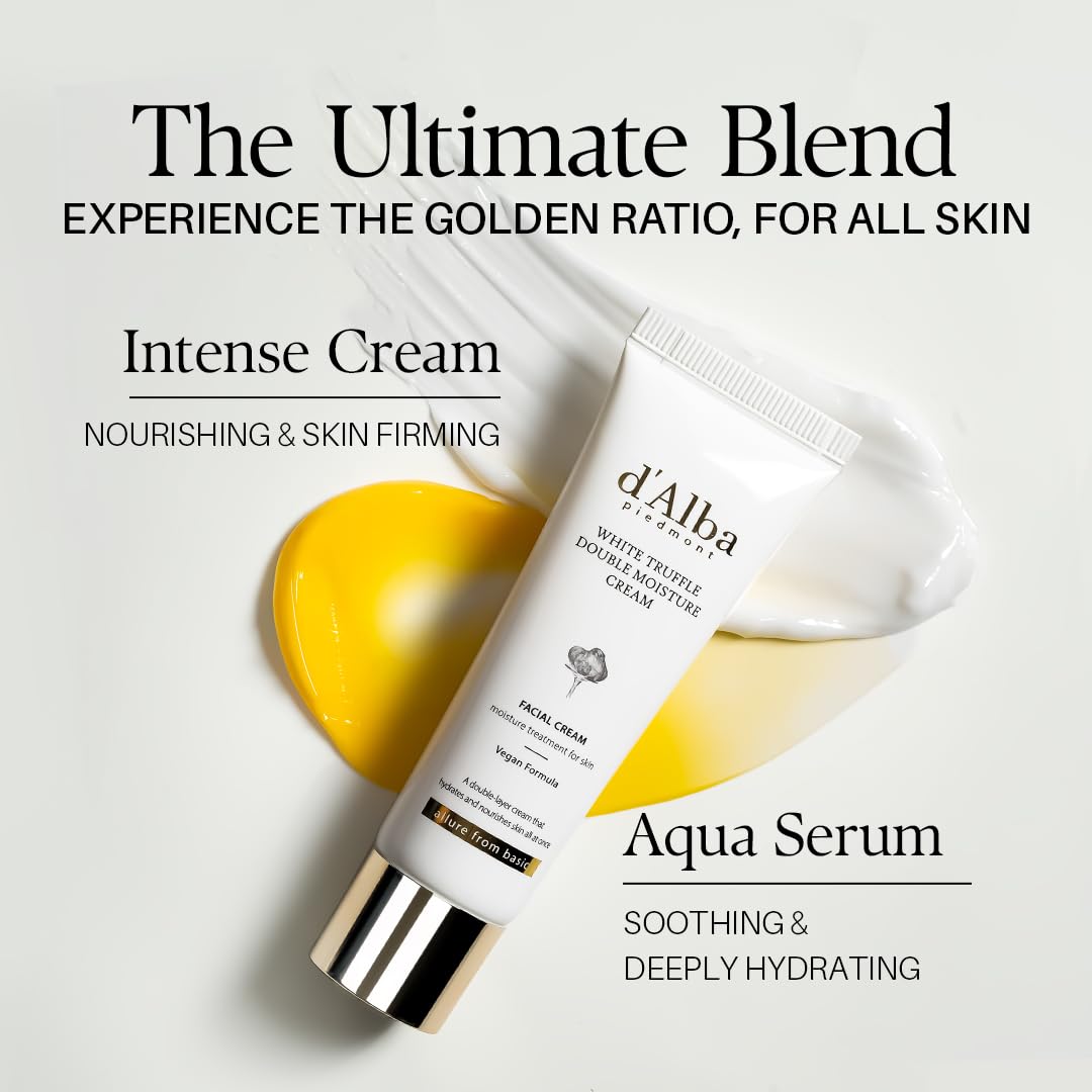 d'alba Piedmont White Truffle Double Moisture Cream, 2-in-1 Face Moisturizer, Vegan Skincare, Vegan Collegen, Skin Firming and Tightening, Dual Formula in ONE tube, Korean Skincare - Available at All In One Marketplace Canada