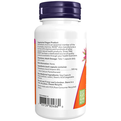 NOW Supplements, Pantothenic Acid (Vitamin B-5) 500 mg, B-Complex Vitamin, 100 Capsules - Available at All In One Marketplace Canada