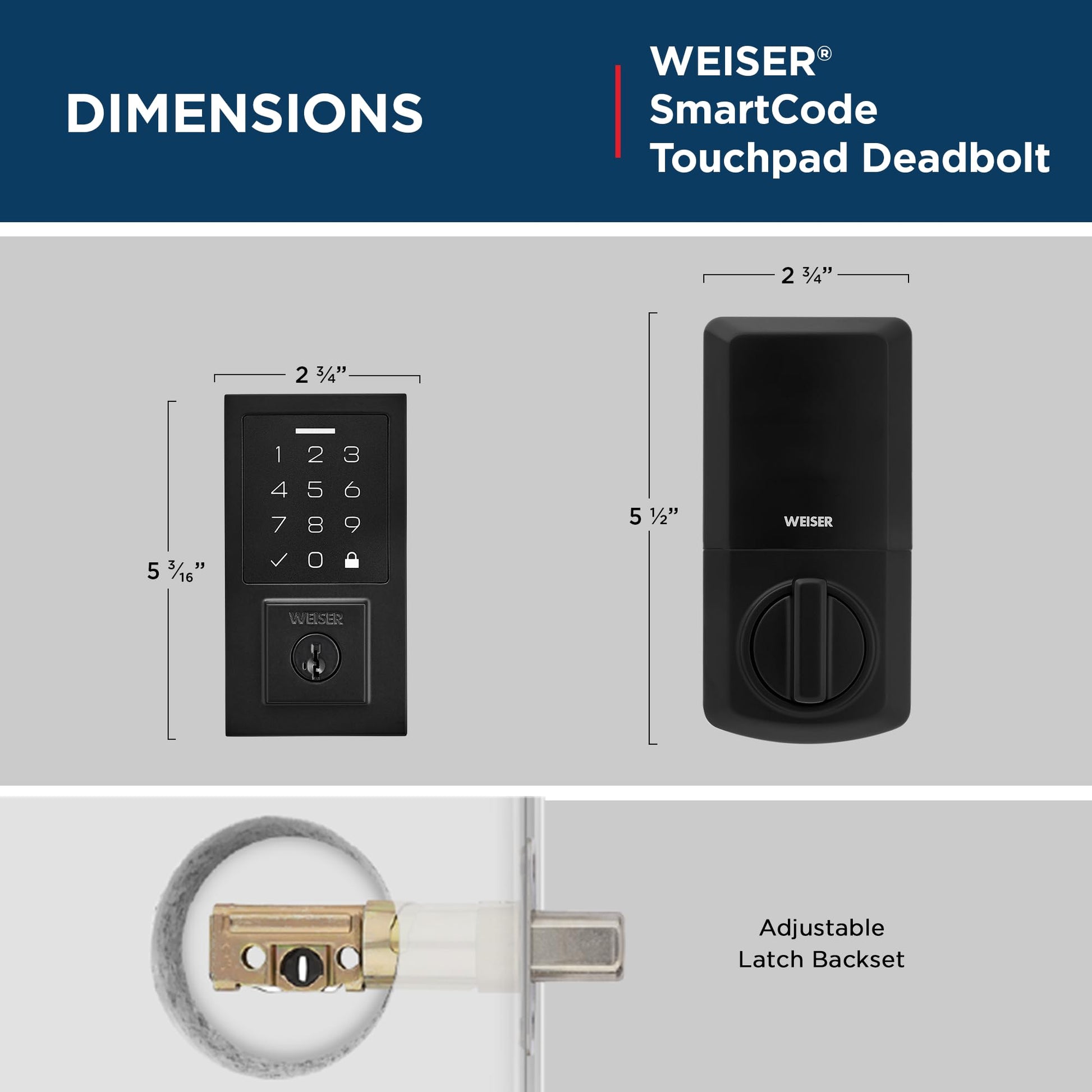 Weiser SmartCode Matte Black Keyless Entry Door Lock/Deadbolt Lock, 10-Button Touchpad Door Lock with Backlit Keypad, Up to 50 User Codes, Electronic Door Locks for Front Door, Modern Home Décor Weiser