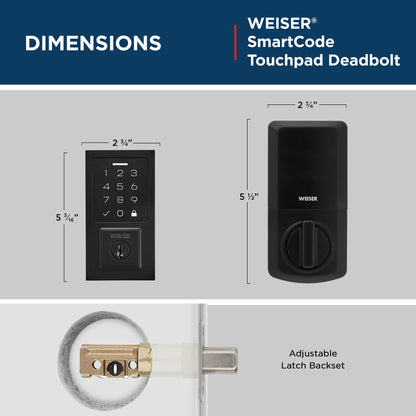 Weiser SmartCode Matte Black Keyless Entry Door Lock/Deadbolt Lock, 10-Button Touchpad Door Lock with Backlit Keypad, Up to 50 User Codes, Electronic Door Locks for Front Door, Modern Home Décor Weiser