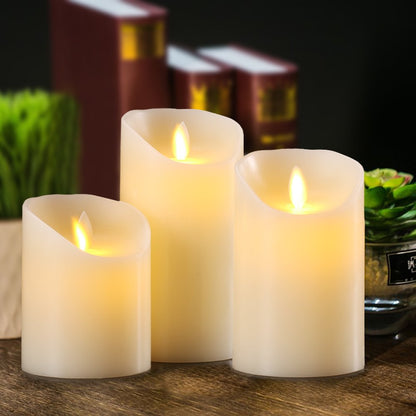 Pandaing Pack of 3 LED Flameless Flickering Battery Operated Candles with Remote and Timer, Real Wax Moving Wick Pillar Candles for Festival Wedding Christmas Home Party Decor 🍁 All In One Marketplace Canada