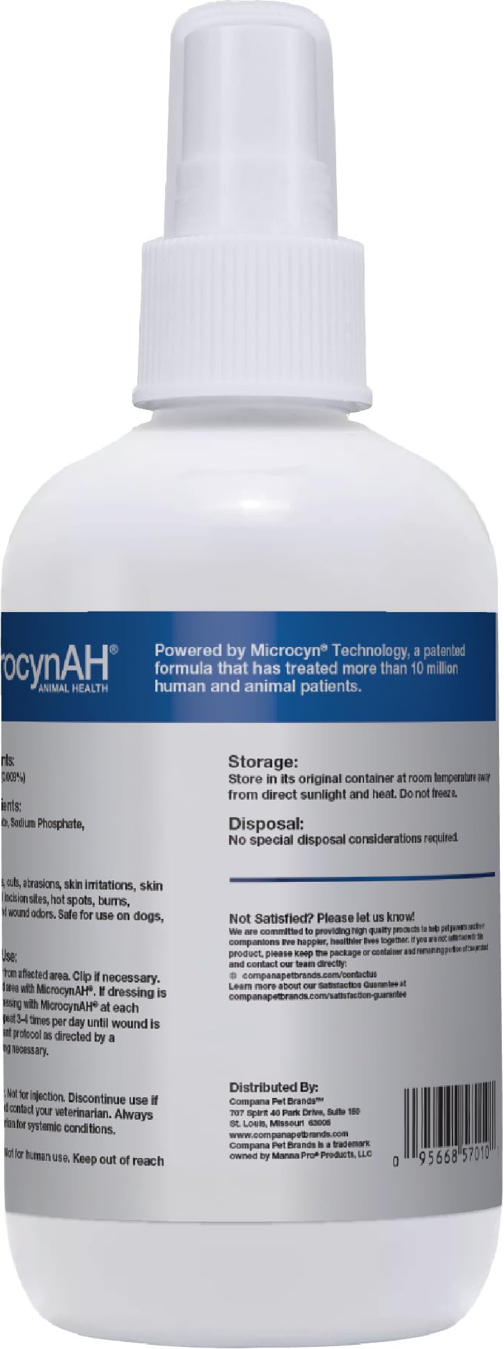 MicrocynAH Wound & Skin Care Spray for Pets, Gentle Skin & Coat Spray for Dogs, Cats & Horses, Helps Clean Minor Skin Issues & Irritated Areas, Alcohol-Free Formula, No Steroids or Antibiotics, 3oz