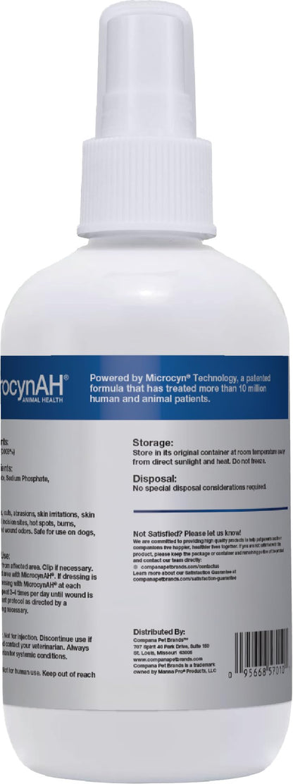 MicrocynAH Wound & Skin Care Spray for Pets, Gentle Skin & Coat Spray for Dogs, Cats & Horses, Helps Clean Minor Skin Issues & Irritated Areas, Alcohol-Free Formula, No Steroids or Antibiotics, 3oz