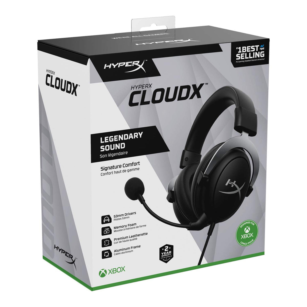 HyperX CloudX, Official Xbox Licensed Gaming Headset, Compatible with Xbox One and Series X|S, Memory Foam Ear Cushions, Detachable Noise-Cancelling Mic, in-line Audio Controls,Black/Silver