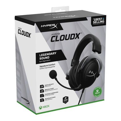 HyperX CloudX, Official Xbox Licensed Gaming Headset, Compatible with Xbox One and Series X|S, Memory Foam Ear Cushions, Detachable Noise-Cancelling Mic, in-line Audio Controls,Black/Silver