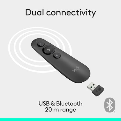 Logitech R500s Laser Presentation Remote Bluetooth USB A Receiver - Black