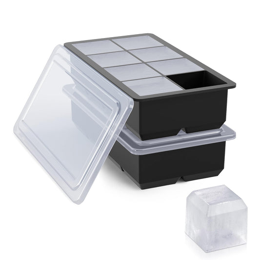 Bangp Large Ice Cube Tray for Whiskey,2 Pack Stackable Big Ice Cube Molds Make 16 Big Whiskey Ice Cubes,Easy Release Square Ice Cube Maker for Cocktails,Whiskey,Soups and Frozen Treats - Available at All In One Marketplace Canada