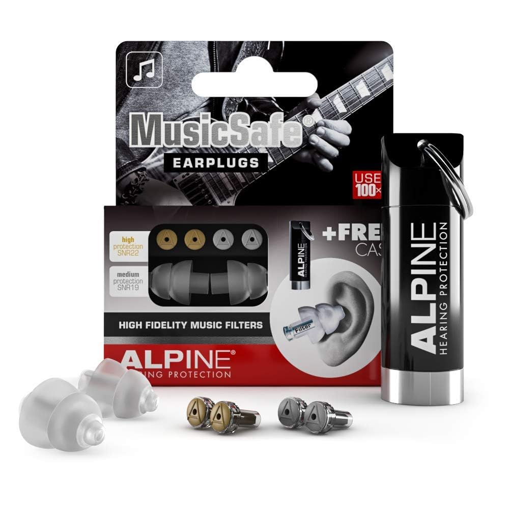 Alpine MusicSafe High Fidelity Music Ear Plugs for Noise Reduction - 2 Interchangeable Filter Sets - Professional Musician Hearing Protection - Hypoallergenic Reusable Soft Transparent Earplugs Alpine