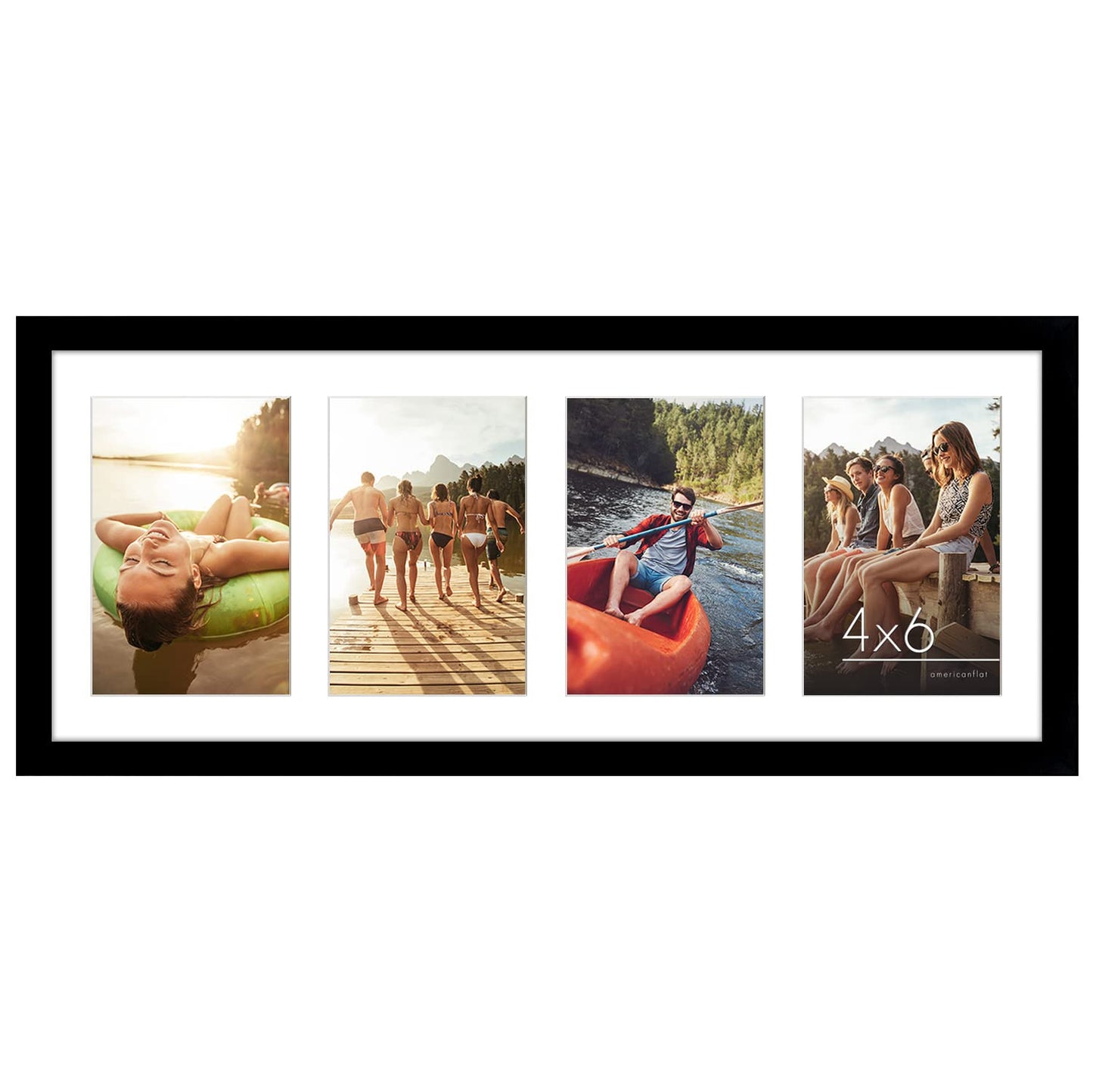 Americanflat 4x6 Collage Picture Frame with Shatter-Resistant Glass - Fits Four 4x6 Photos or Use as One 8x20 Picture Frame - Signature Collection - Collage Frames for Wall Display - Black Americanflat