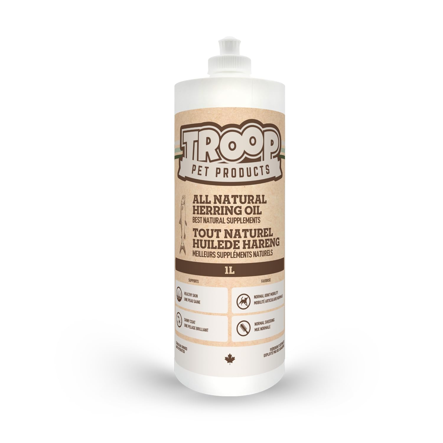 Troop Pet Products, Canadian Herring Oil, Natural Omega 3 Supplement for Improved Stamina, Immune System, Decreased Shedding, (1000ml) Troop Pet Products
