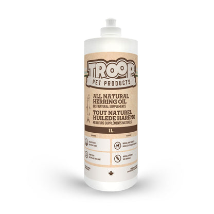 Troop Pet Products, Canadian Herring Oil, Natural Omega 3 Supplement for Improved Stamina, Immune System, Decreased Shedding, (1000ml) Troop Pet Products
