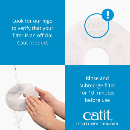 Catit LED Flower, Cat Water Fountain with Triple Action Filter, Blue 3L, Modern Cat Fountain, Fontaine Pour Chat, Pet Water Fountains, Perfect for Indoor Cats Catit