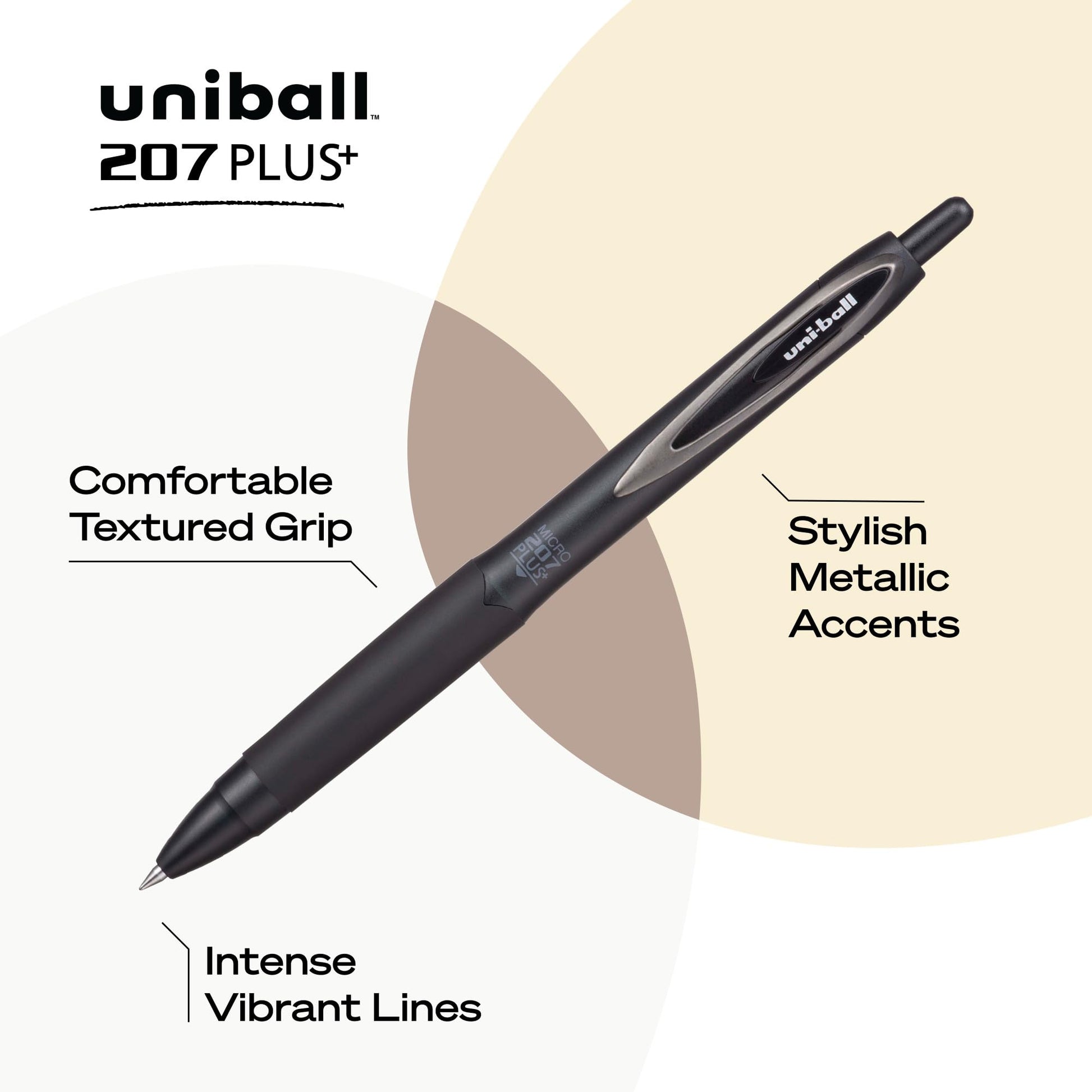 Uniball 207 Plus+ Retractable Gel Pens, Micro Point (0.5mm), Black, 12 Pack Uni-Ball