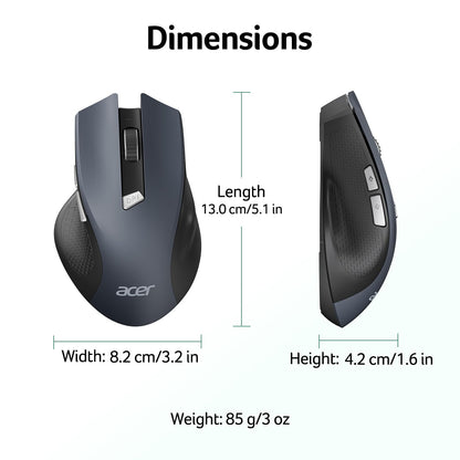 Acer Wireless Mouse for Laptop, 2.4GHz Computer Mouse Wireless with USB Receiver, Portable Cordless Mice, 3 Adjustable DPI Ergo USB Mice, 6 Buttons, Medium to Large Sized Hands for PC, Laptop, Desktop - Available at All In One Marketplace Canada