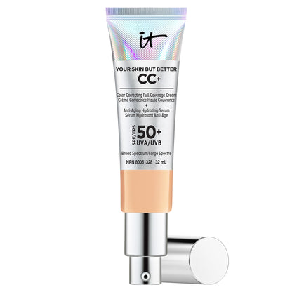 IT Cosmetics Your Skin But Better CC+ Cream, Neutral Medium (W) - Color Correcting Cream, Full-Coverage Foundation, Anti-Aging Serum & SPF 50+ Sunscreen - Natural Finish - 1.08 fl oz IT Cosmetics