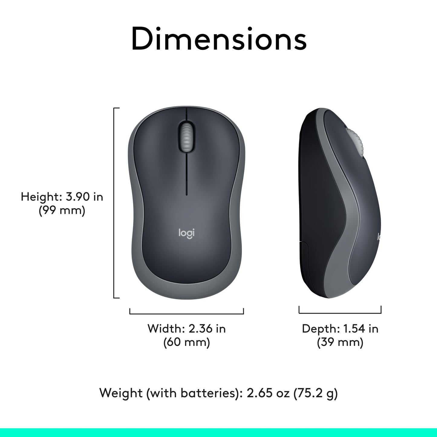 Logitech M185 Wireless Mouse, 2.4GHz with USB Mini Receiver, 12-Month Battery Life, 1000 DPI Optical Tracking, Ambidextrous, Compatible with PC, Mac, Laptop - Swift Grey - Available at All In One Marketplace Canada