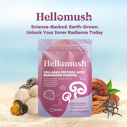Hellomush Marine Collagen Peptides with Functional Mushroom Blend - 330g