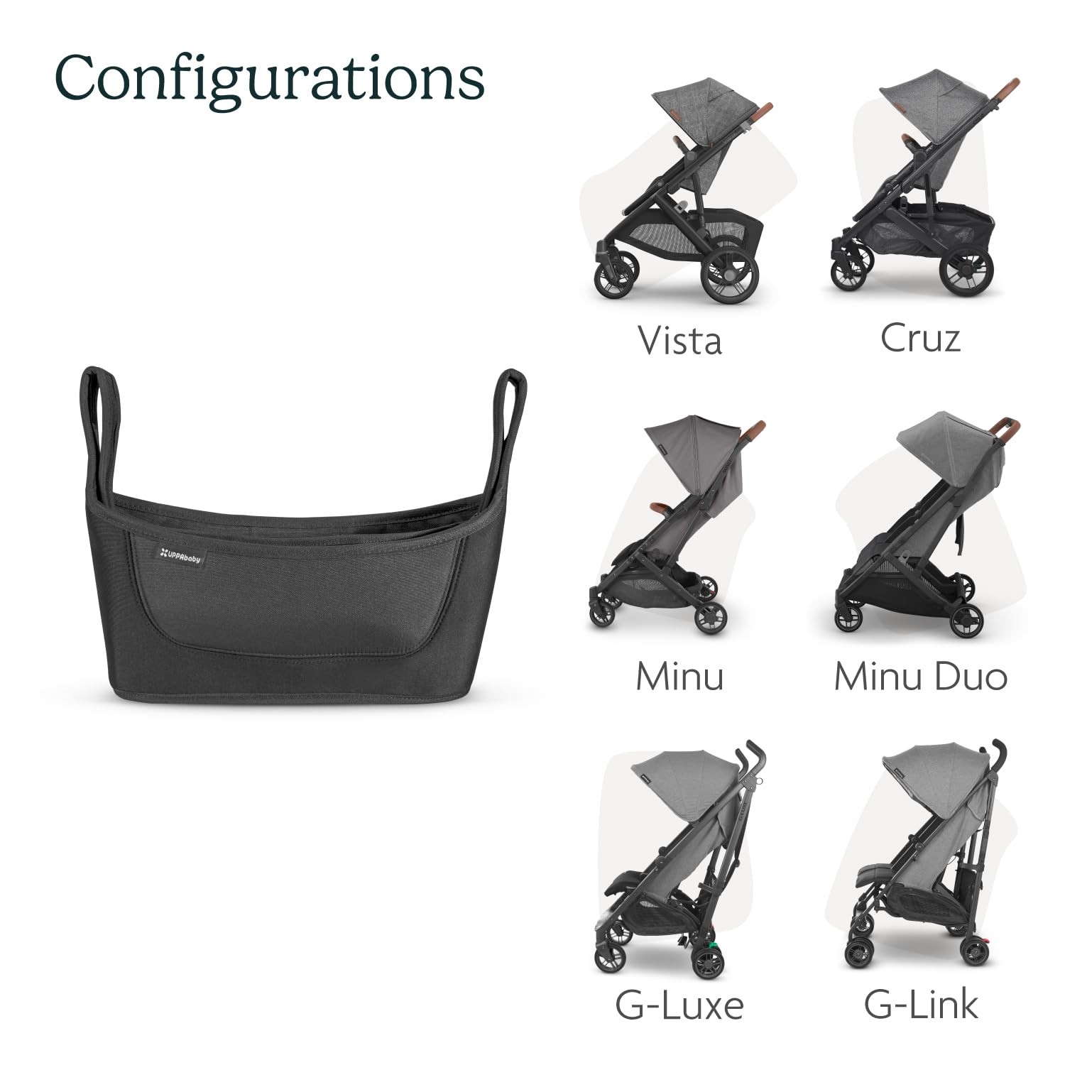 UPPAbaby Carry-All Parent Organizer/Fits on Vista, Cruz, Minu, Minu Duo, G-Series Strollers/Secure Zippered Pocket + Beverage Compartments UPPAbaby