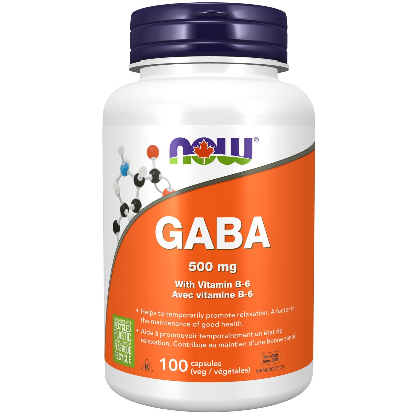 NOW Supplements, GABA (Gamma-Aminobutyric Acid) 500 mg + B-6, Natural Neurotransmitter, 100 Veg Capsules NOW