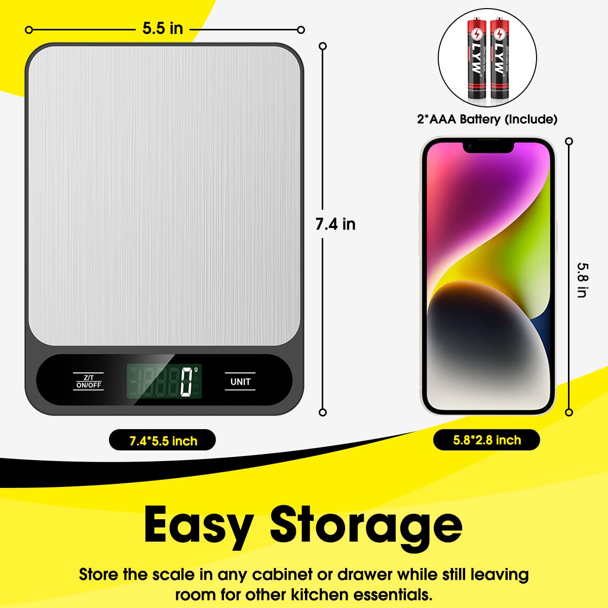 Mik-Nana Food Scale, 10kg/22lb Digital Kitchen Scale Weight Grams and Ounces for Baking Cooking Coffee Package Postage, 6 Units with Tare Function, LCD Display, Easy Clean Stainless Steel - Available at All In One Marketplace Canada