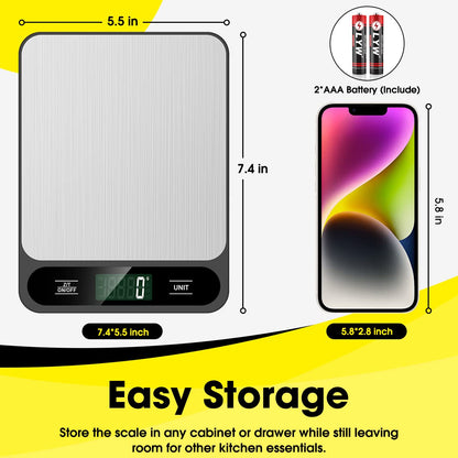 Mik-Nana Food Scale, 10kg/22lb Digital Kitchen Scale Weight Grams and Ounces for Baking Cooking Coffee Package Postage, 6 Units with Tare Function, LCD Display, Easy Clean Stainless Steel - Available at All In One Marketplace Canada