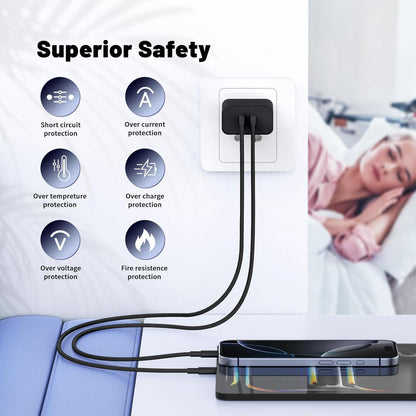 45W Type C Super Fast Charging Block,35W+10W Dual USB-C Port Charger Block with 4FT/6FT/4FT/6FT Type C Charger Cable for Samsung Galaxy S25/S24/S23/S22/S21/i Phone 17/16/15
