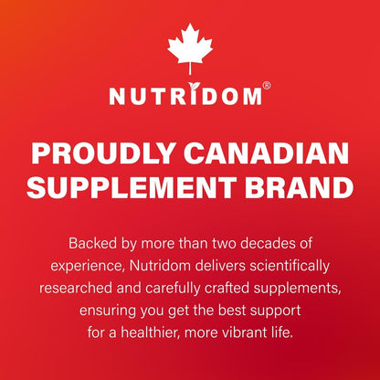 Nutridom NAC 600 mg, 300 Capsules, Canadian-Made N-Acetyl-L-Cysteine Supplement, Non-GMO, Vegan, Gluten Free, Made in Canada - Available at All In One Marketplace Canada