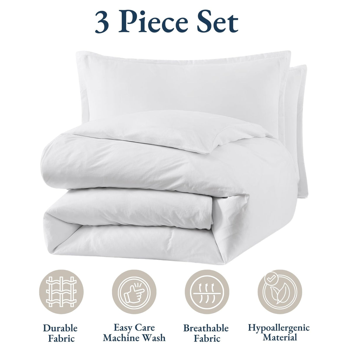 Duvet Cover Queen Size, Pre-Washed Soft Microfiber 3 Piece Set - White 🍁 All In One Marketplace Canada