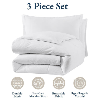 Duvet Cover Queen Size, Pre-Washed Soft Microfiber 3 Piece Set - White 🍁 All In One Marketplace Canada