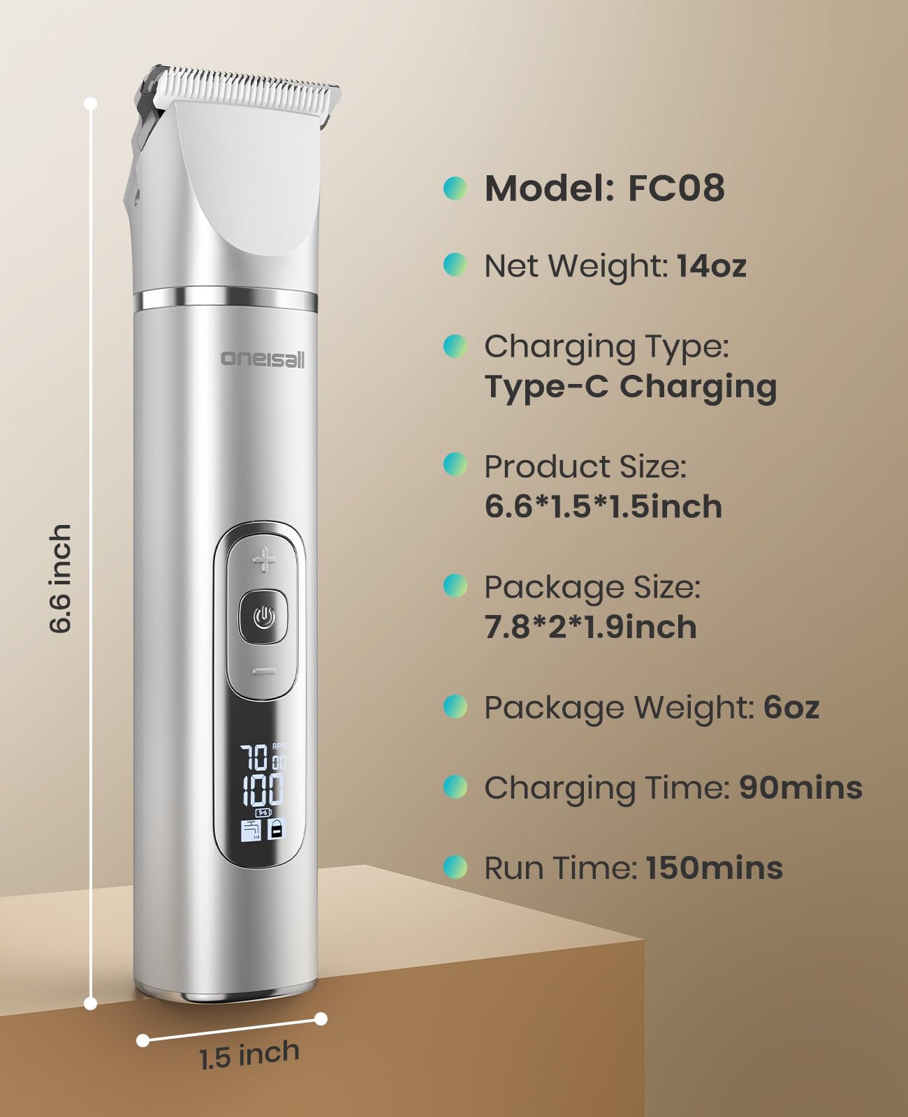 oneisall 4 in 1 Dog Grooming Kit with LCD Display, Dog Hair Trimmer for Paw Nail Grinder, Rechargeable Cordless Low Noise IPX7 Waterproof Pet Clippers - Available at All In One Marketplace Canada
