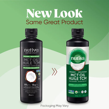 Nutiva Organic MCT Oil, Unflavored, 473 mL | Organic, Non-GMO, Non-BPA | Vegan, Gluten-Free, Keto & Paleo | 14g MCT per Serving & Neutral Flavor for Energy Boost to Coffee, Shakes and Salads - Available at All In One Marketplace Canada