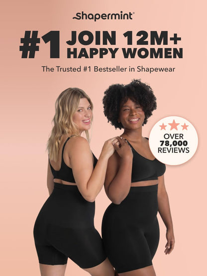 SHAPERMINT All Day Every Day High Waisted Shaper Shorts - Shapewear Women Tummy Control Underwear, Body Shaper for Women Black