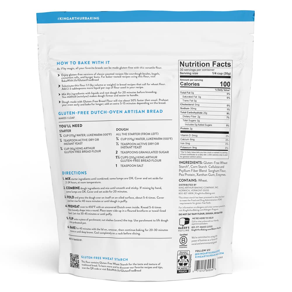 King Arthur Gluten-Free Bread Flour – 1:1 Replacement for Yeast Breads, 2 lb Bag