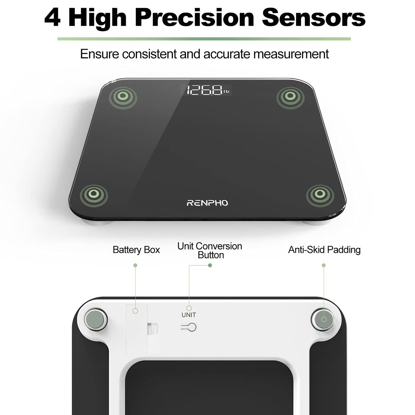 RENPHO Scale for Body Weight, Bathroom Weighing Scale with Backlit LED Display, Highly Accurate & Measures Weight up to 400 lb/180kg, Black-Core 1S (Black)