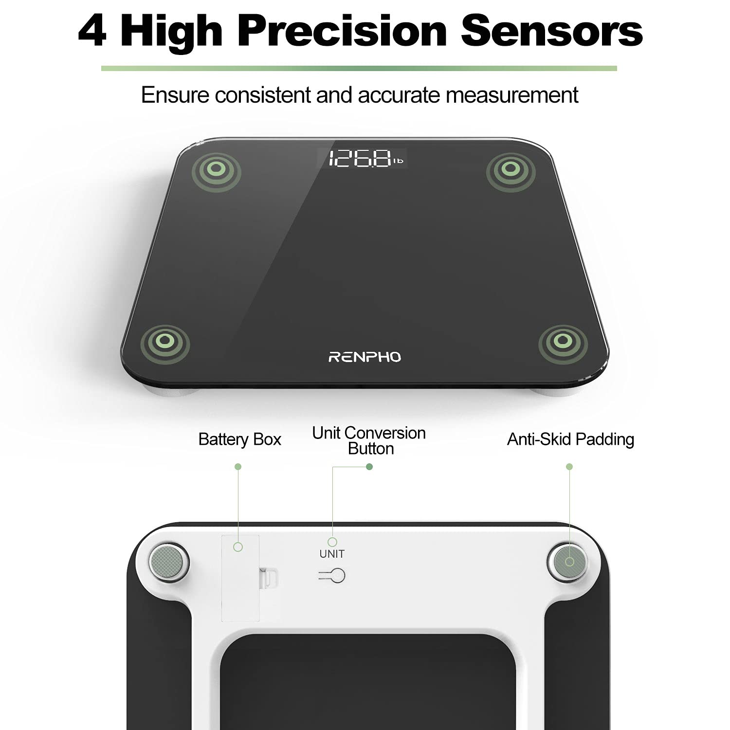 RENPHO Scale for Body Weight, Bathroom Weighing Scale with Backlit LED Display, Highly Accurate & Measures Weight up to 400 lb/180kg, Black-Core 1S (Black)