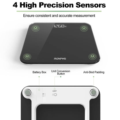 RENPHO Scale for Body Weight, Bathroom Weighing Scale with Backlit LED Display, Highly Accurate & Measures Weight up to 400 lb/180kg, Black-Core 1S (Black)
