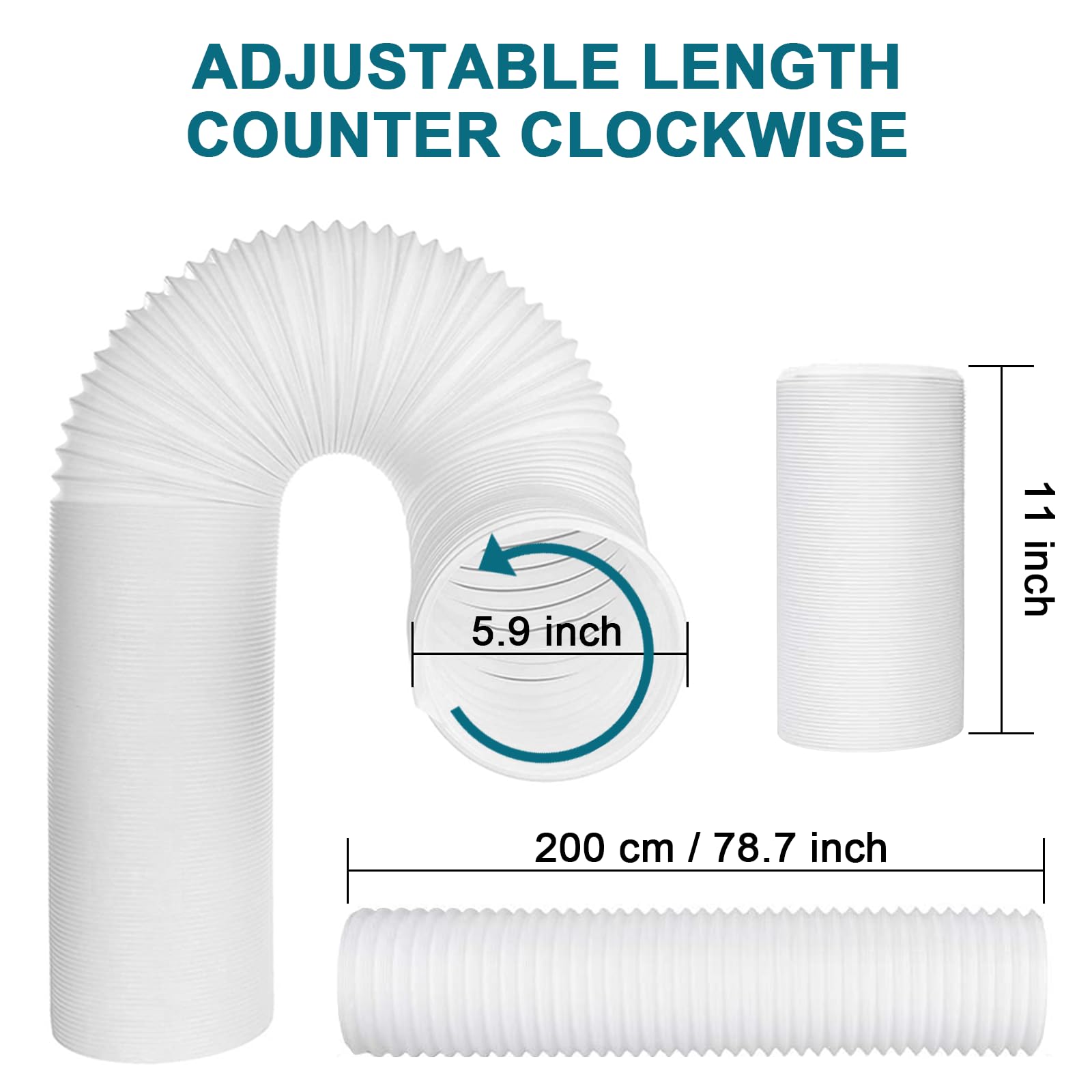 Portable Air Conditioner Hose with 5.9" Diameter & 80" Length Anti-Clockwise Thread, Universal Portable AC Exhaust Hose Air Conditioner Parts & Accessories - Available at All In One Marketplace Canada